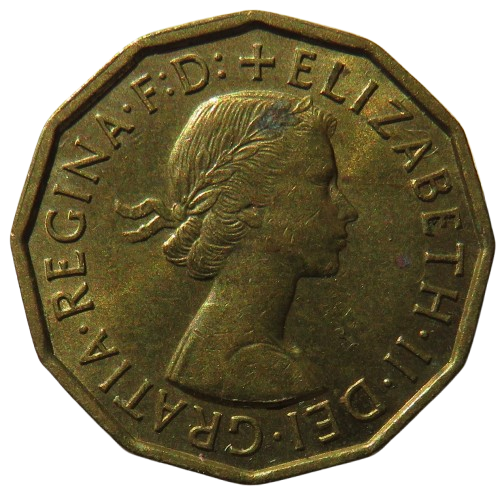 1959 Queen Elizabeth II Brass Threepence Coin In High Grade
