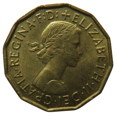 1957 Queen Elizabeth II Brass Threepence Coin In High Grade