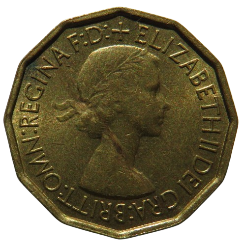 1953 Queen Elizabeth II Brass Threepence Coin In High Grade