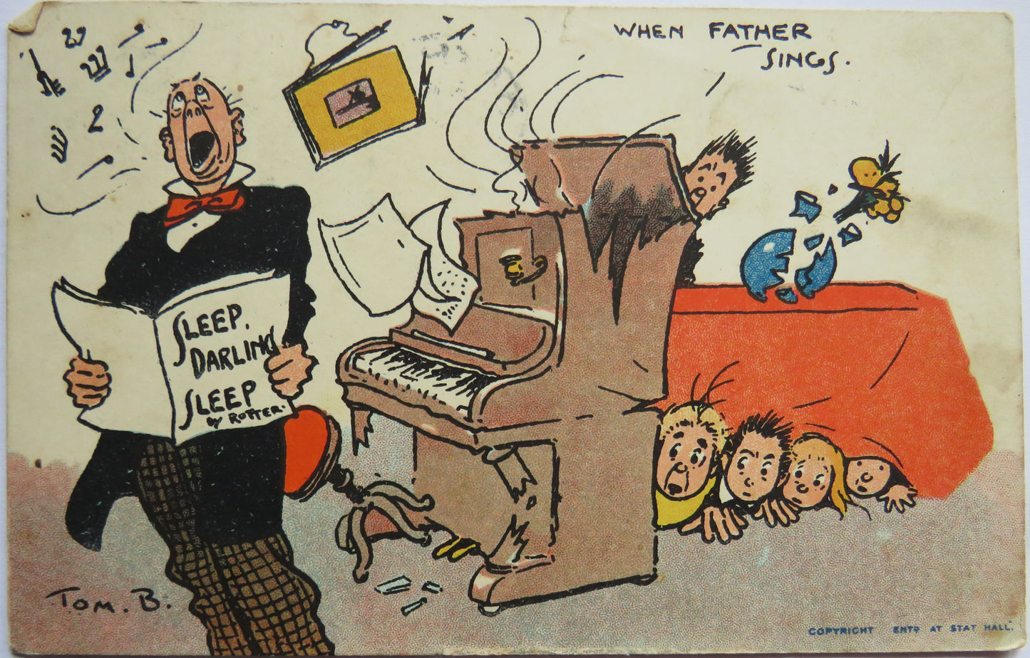 Vintage Comical Postcard "When Father Sings"