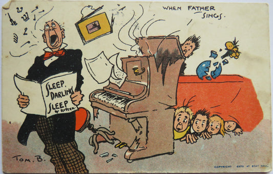 Vintage Comical Postcard "When Father Sings"