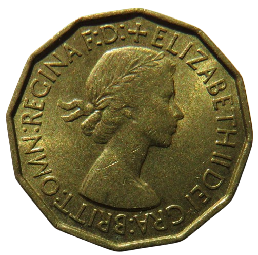 1953 Queen Elizabeth II Brass Threepence Coin In High Grade