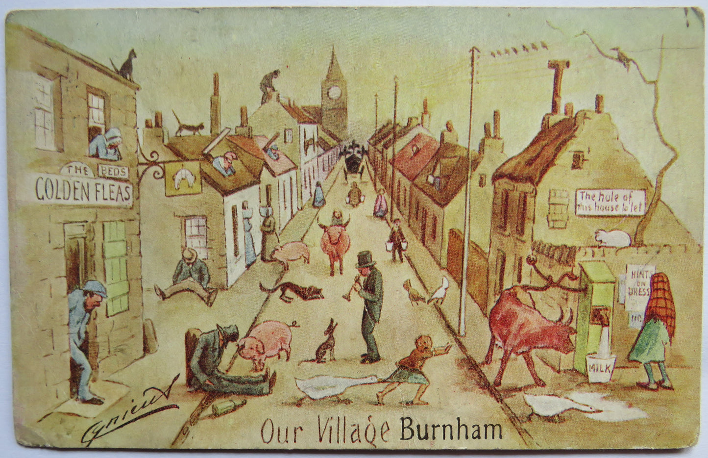 Vintage Comical Postcard "Our Village Burnham"