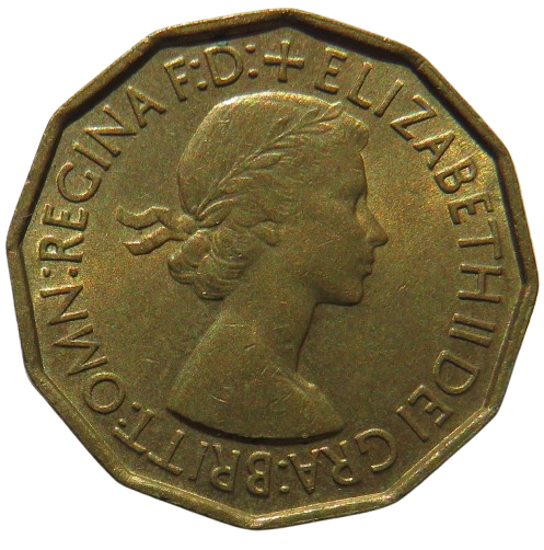 1953 Queen Elizabeth II Brass Threepence Coin In High Grade