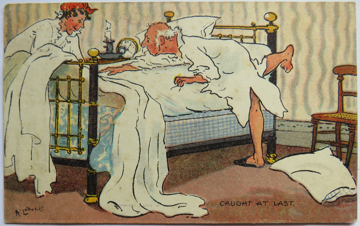 Vintage Comical Postcard "Caught At Last"