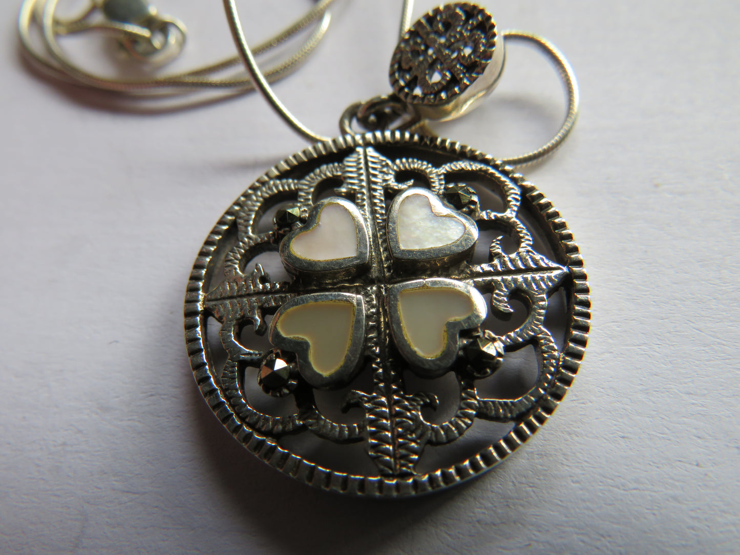 Ladies Sterling Silver Necklace & Pendant Symmetrical Hearts Pendant Fully Hallmarked