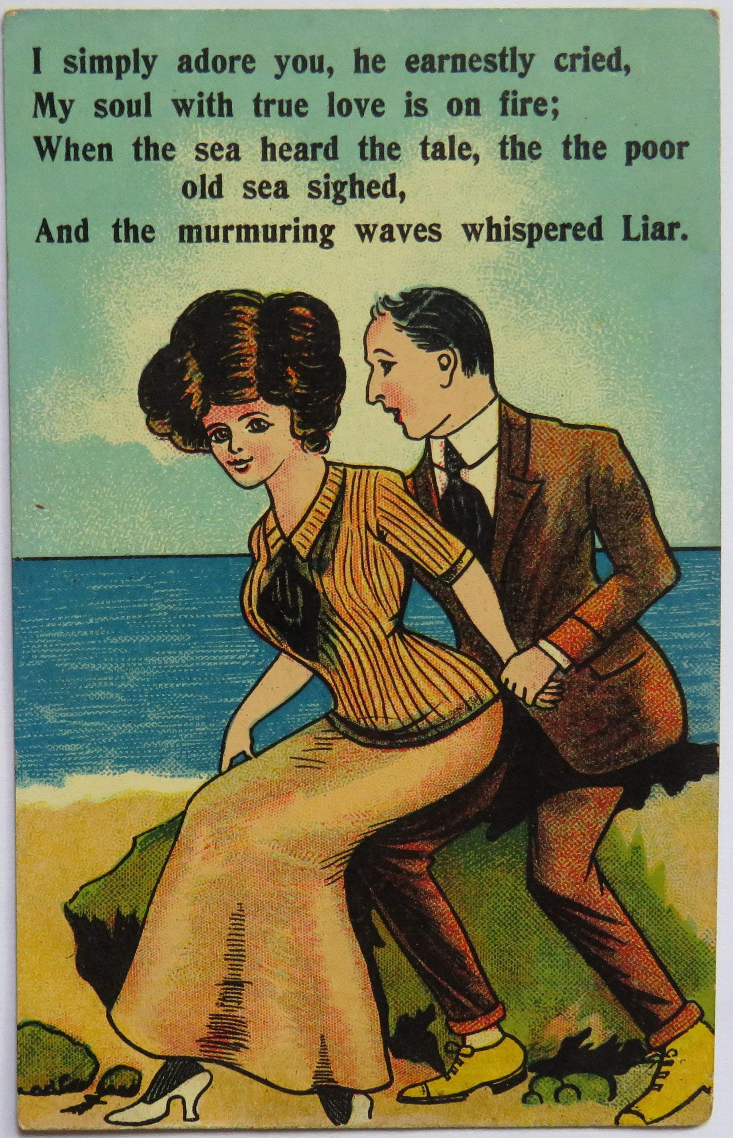 Vintage Comical Postcard "I Simply Adore You, He Earnestly Cried"