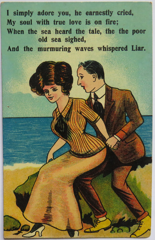 Vintage Comical Postcard "I Simply Adore You, He Earnestly Cried"