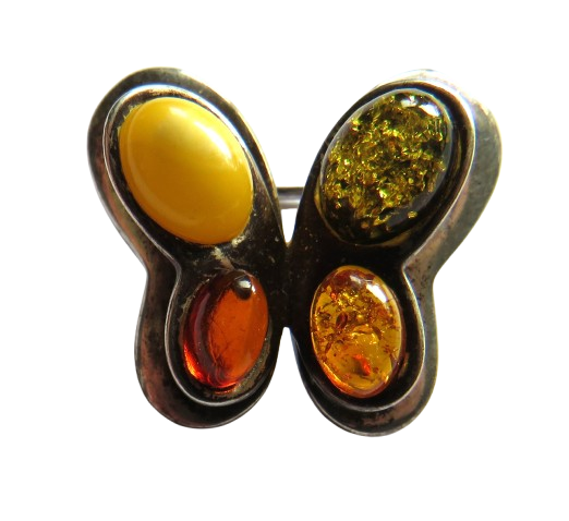 Vintage Ladies Sterling Silver & Amber Butterfly Brooch