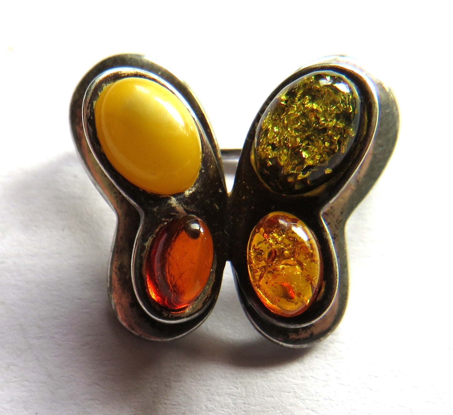 Vintage Ladies Sterling Silver & Amber Butterfly Brooch