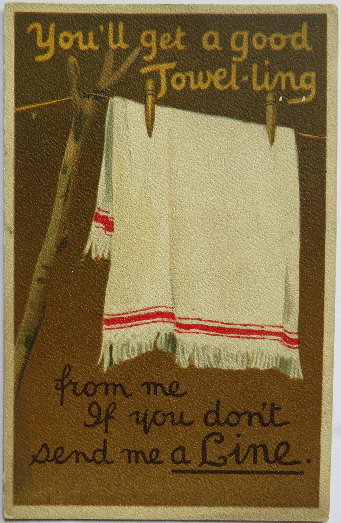 Vintage Comical Postcard "You'll Get a Good Towl-Ling"