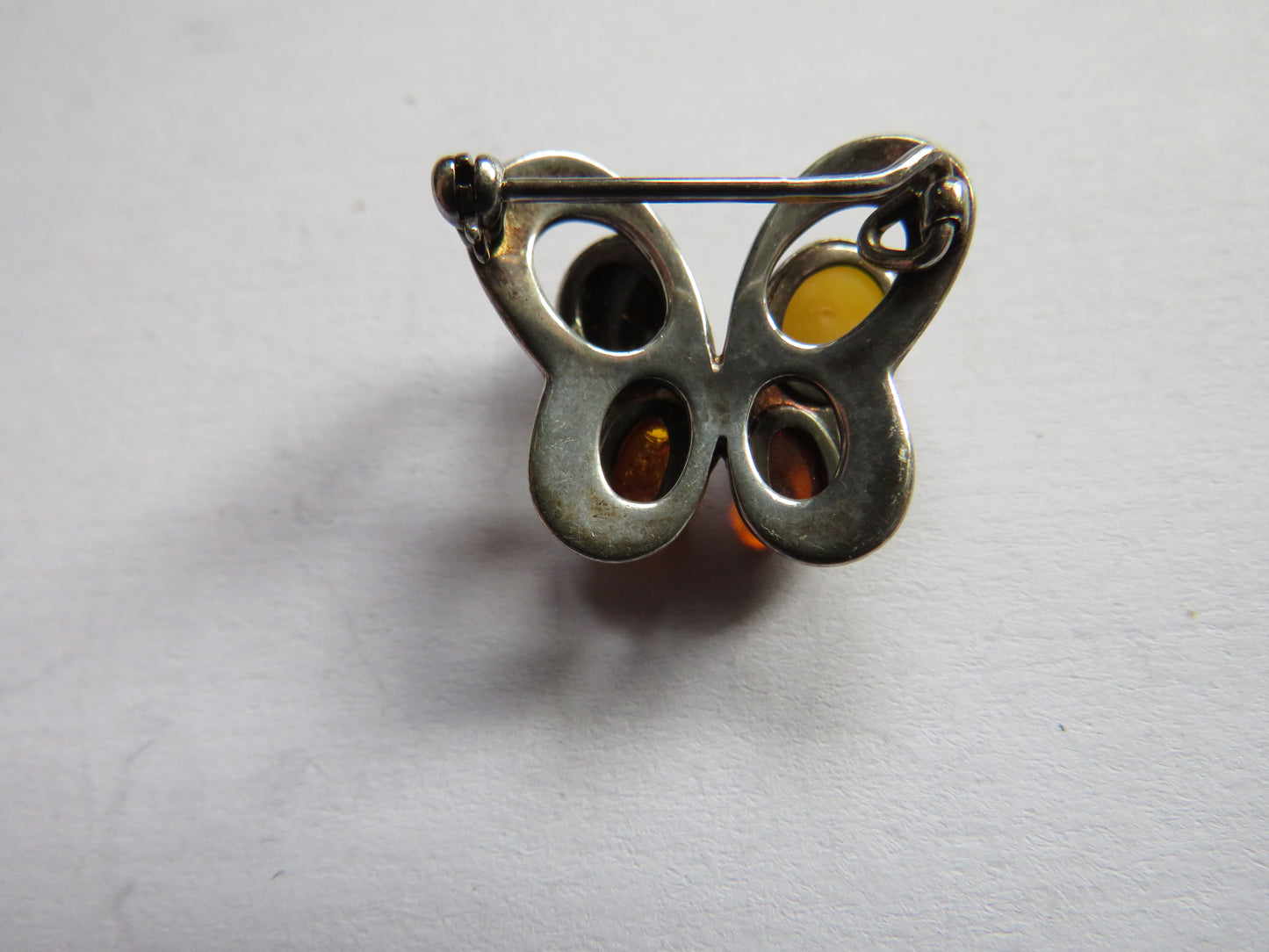 Vintage Ladies Sterling Silver & Amber Butterfly Brooch