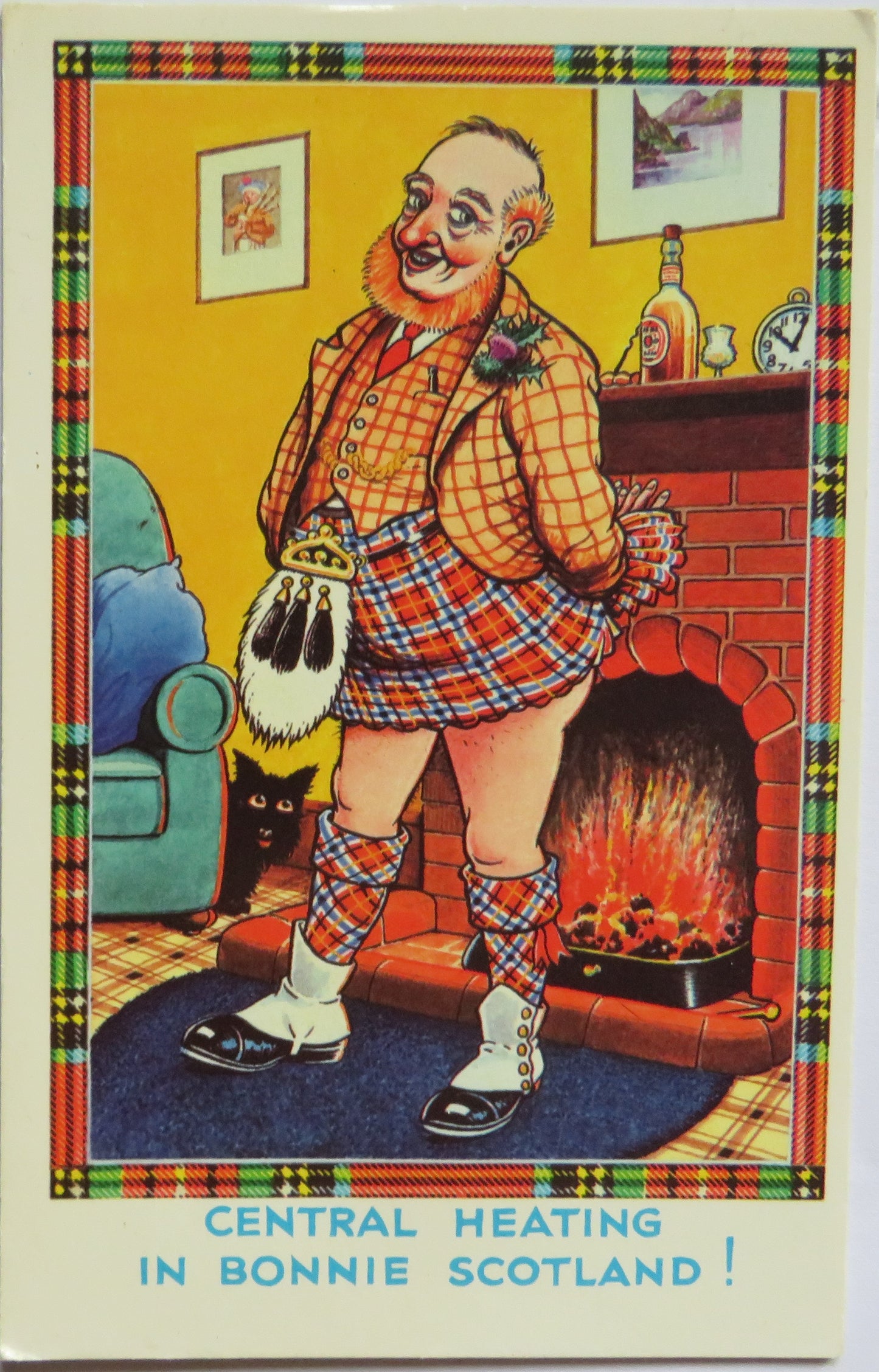 Vintage Comical Postcard "Central Heating In Bonnie Scotland"