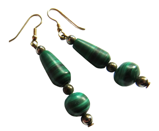 Vintage Pair of Ladies Malachite Drop Earrings