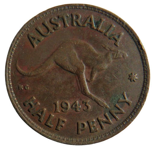 1943 King George VI Australia Halfpenny Coin