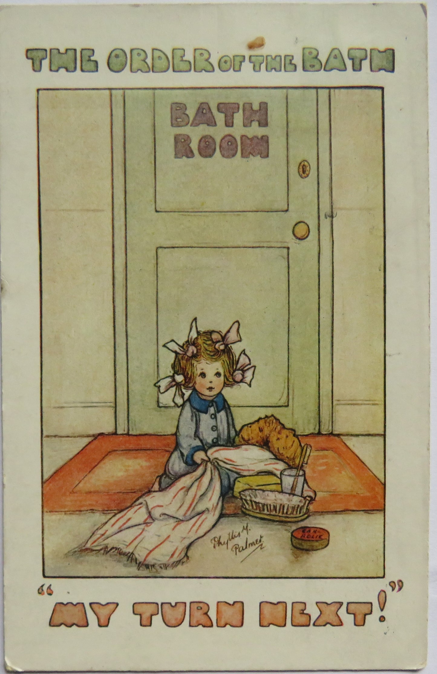 Vintage Comical Postcard "The Order of the Bath" My Turn Next