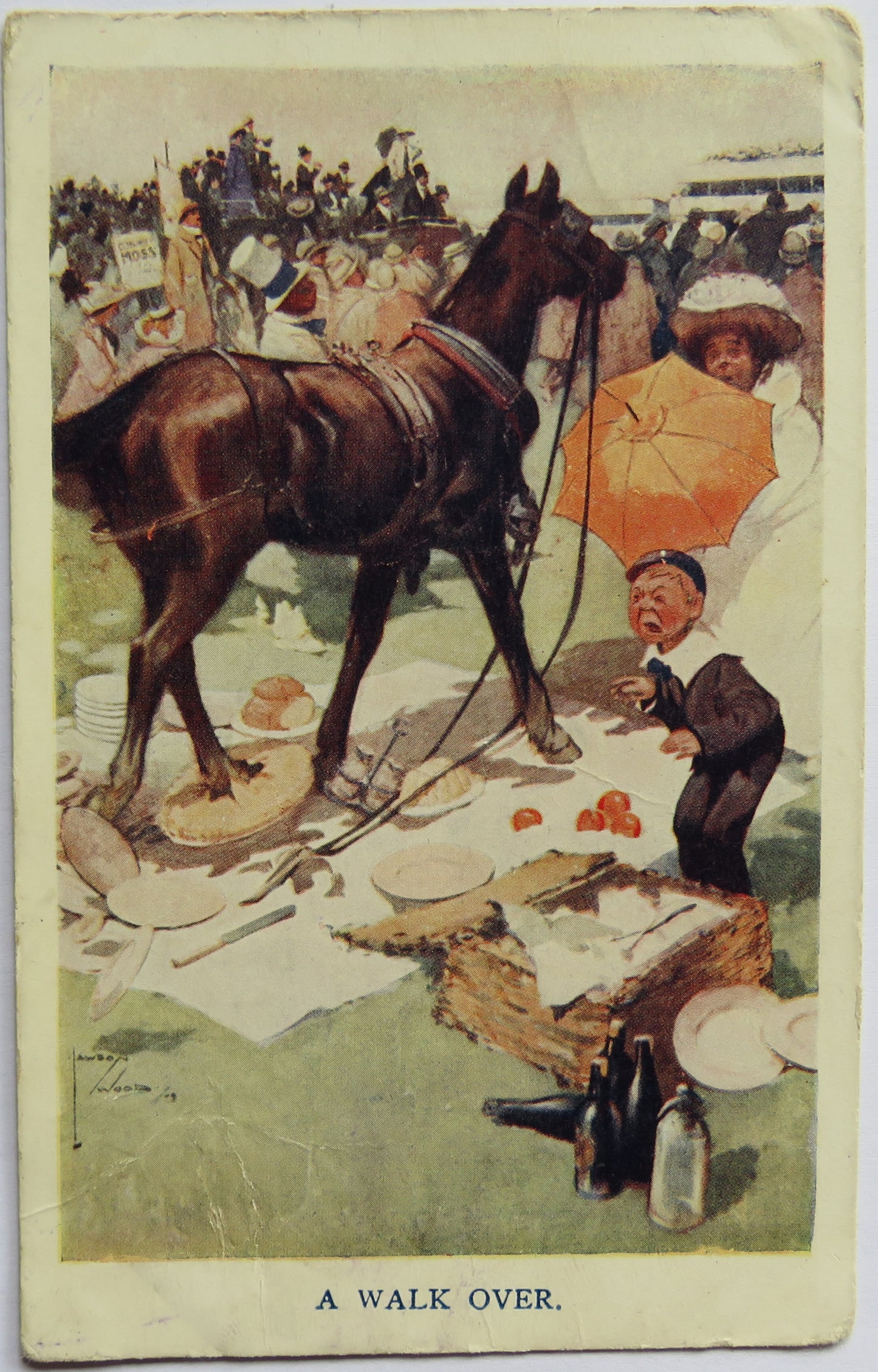 Vintage Comical Postcard "A Walk Over" 1913