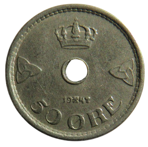 1947 Norway 50 Ore Coin