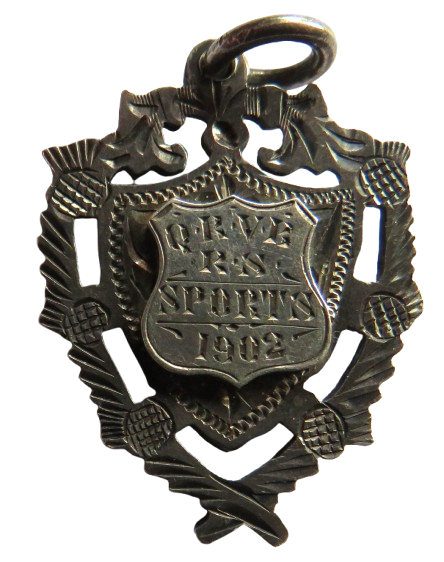 Q.R.V.B R.S Sports 1902 Sterling Silver Antique Fob Medal