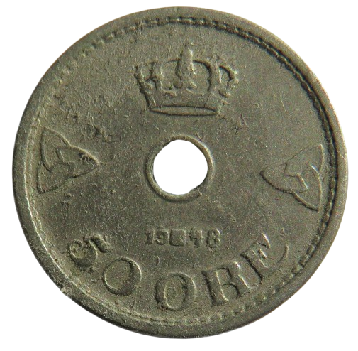 1948 Norway 50 Ore Coin
