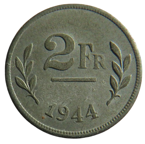 1944 Belgium 2 Francs Coin
