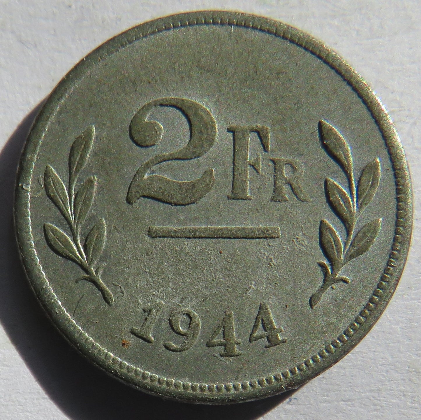 1944 Belgium 2 Francs Coin
