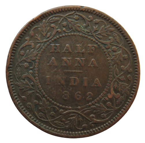 1862 Queen Victoria India Half Anna Coin