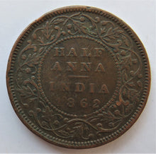 Load image into Gallery viewer, 1862 Queen Victoria India Half Anna Coin
