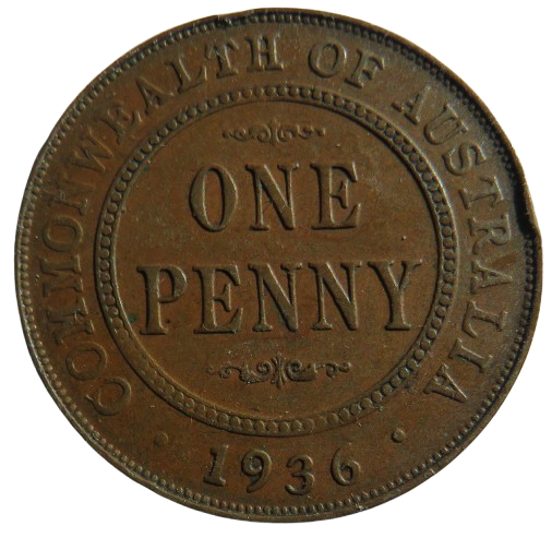 1936 King George V Australia One Penny Coin