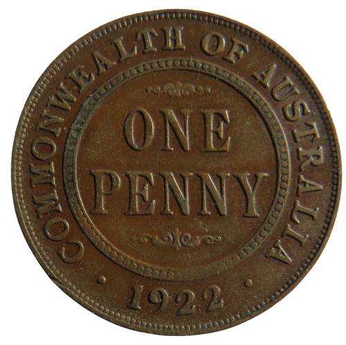 1922 King George V Australia One Penny Coin