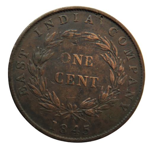 1845 Queen Victoria Est India Company One Cent Coin