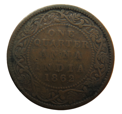 1862 Queen Victoria India 1/4 Quarter Anna Coin