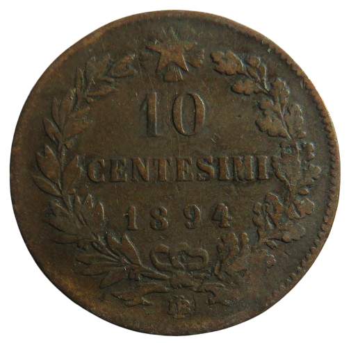 1894 Italy 10 Centesimi Coin