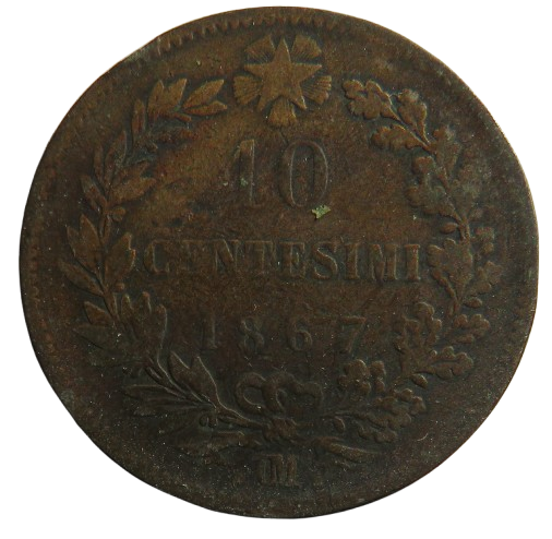 1867 Italy 10 Centesimi Coin