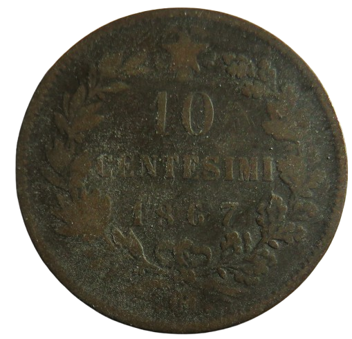 1867 Italy 10 Centesimi Coin