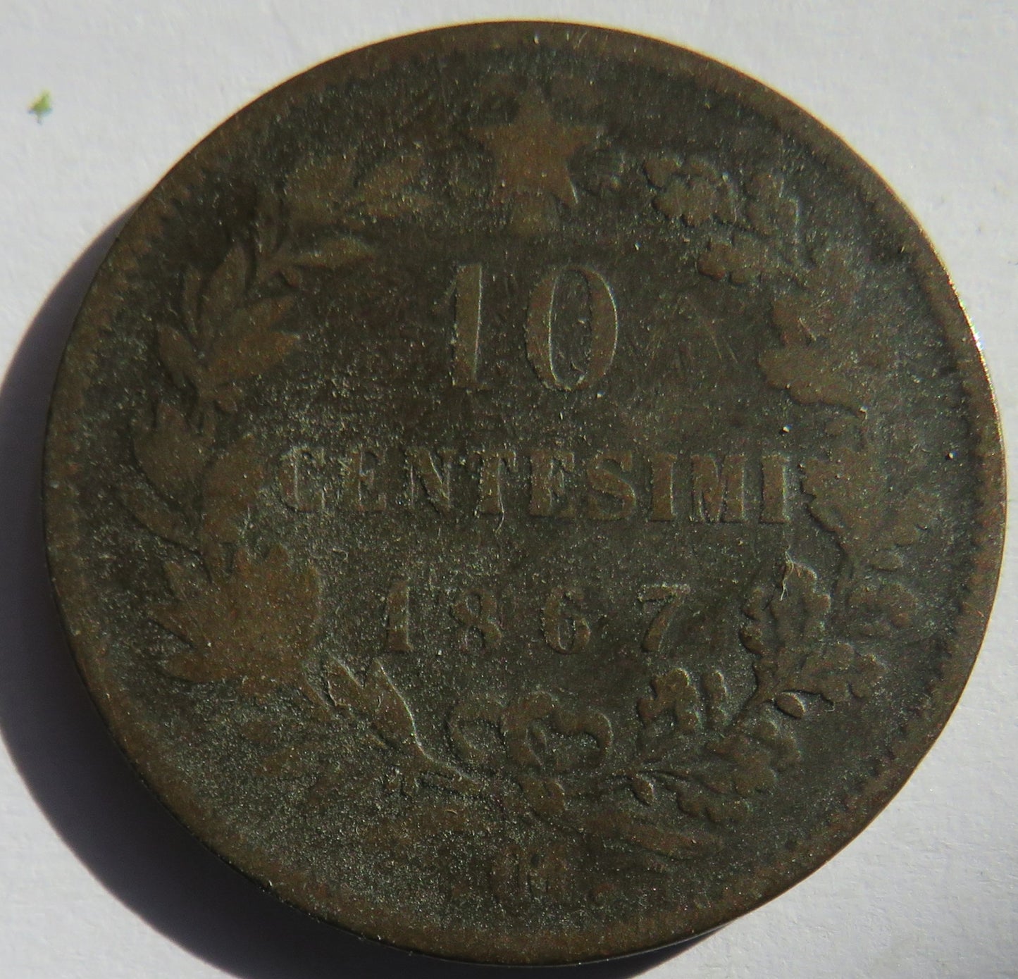1867 Italy 10 Centesimi Coin