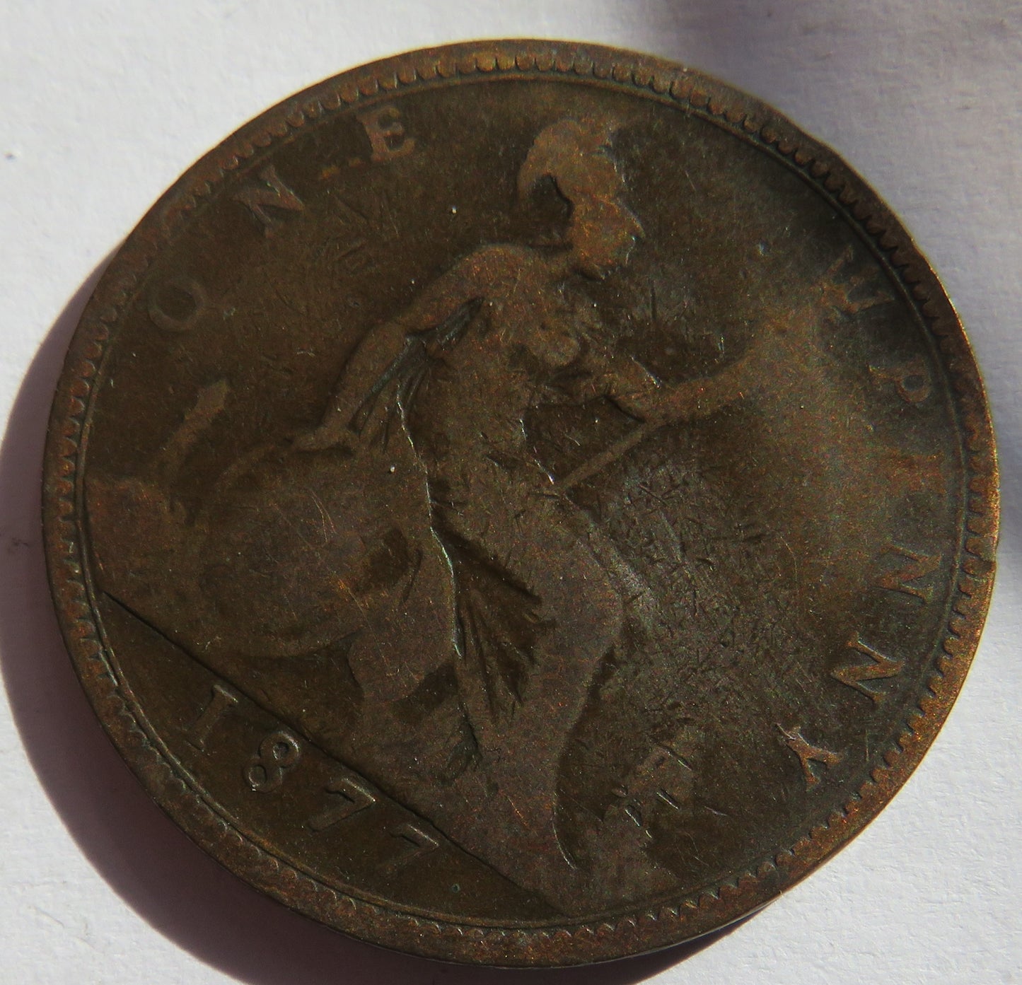 1877 Queen Victoria One Penny Coin - Great Britain