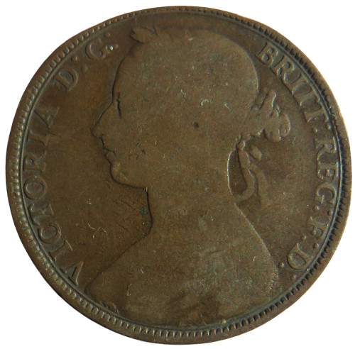 1892 Queen Victoria One Penny Coin - Great Britain