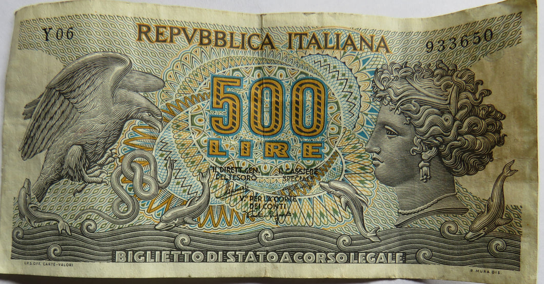 1966 Italy 500 Lire Banknote