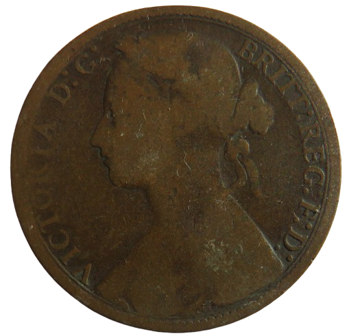 1876-H Queen Victoria One Penny Coin - Great Britain