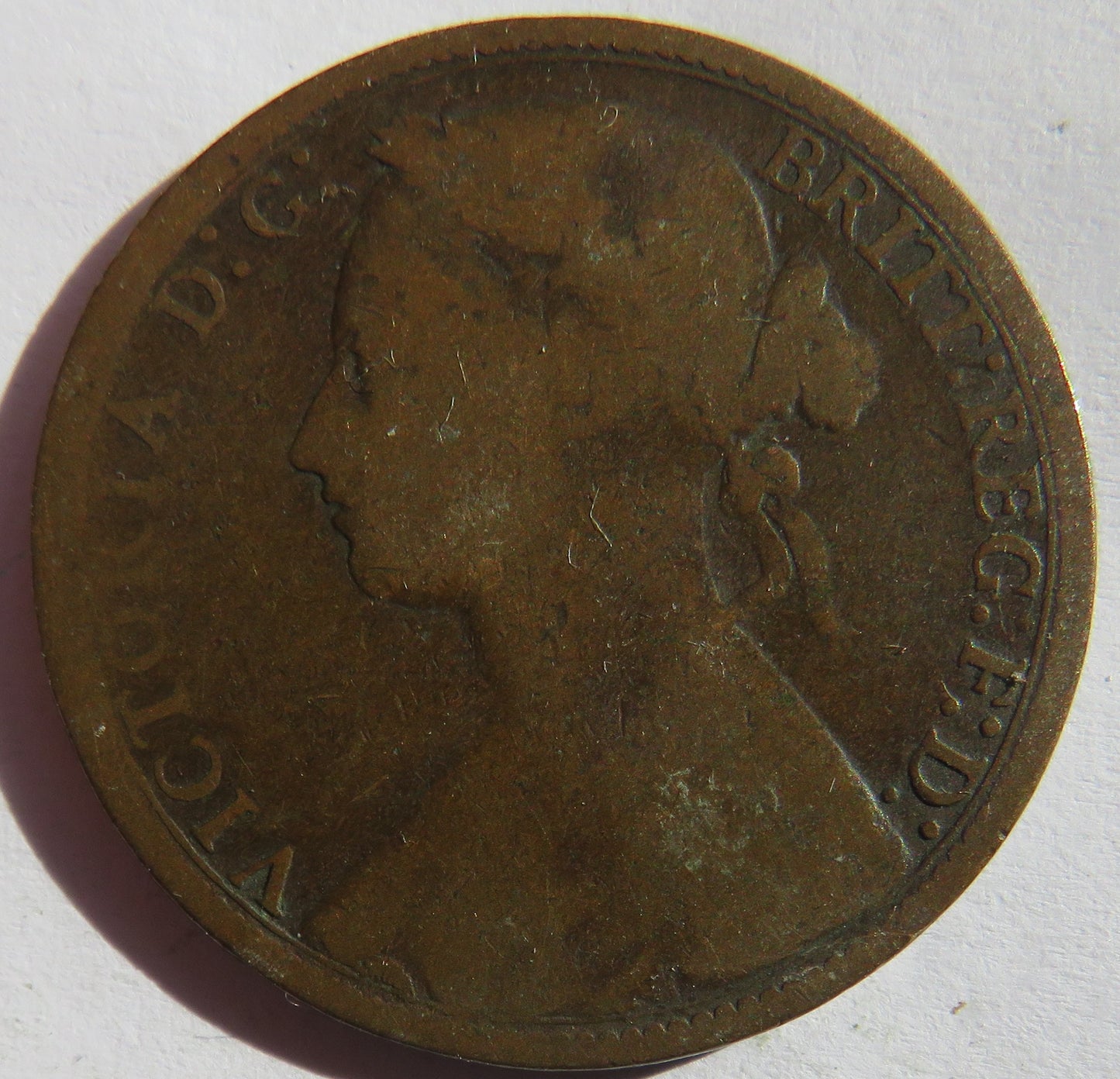 1876-H Queen Victoria One Penny Coin - Great Britain