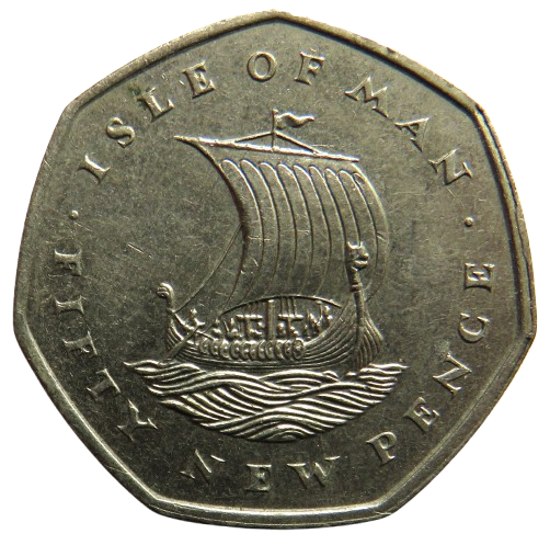 1975 Isle Of Man 50p Fifty Pence Coin Viking Longboat