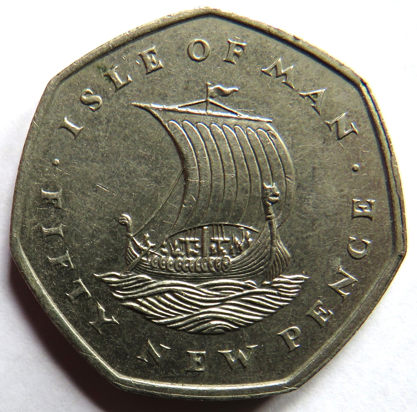 1975 Isle Of Man 50p Fifty Pence Coin Viking Longboat