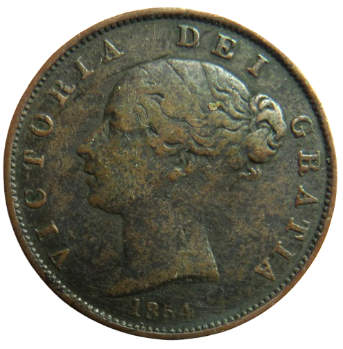 1853 Queen Victoria Young Head Halfpenny Coin - Great Britain