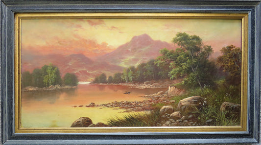 Antique Oil Painting By Sydney Yates Johnson 1899 Sunset At The Loch