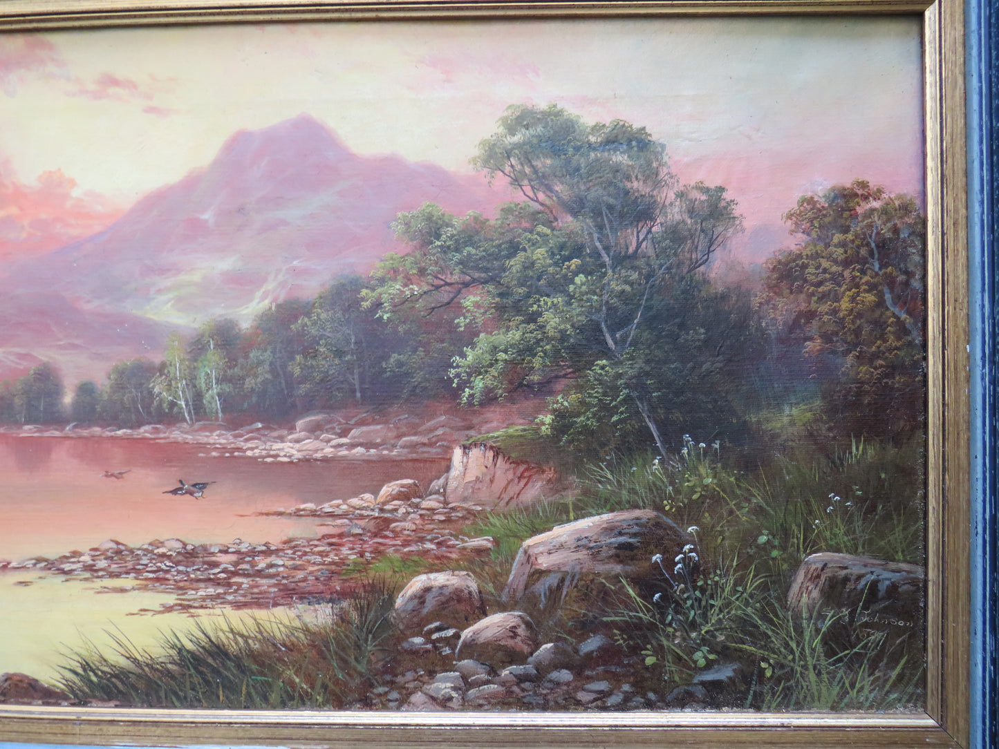 Antique Oil Painting By Sydney Yates Johnson 1899 Sunset At The Loch