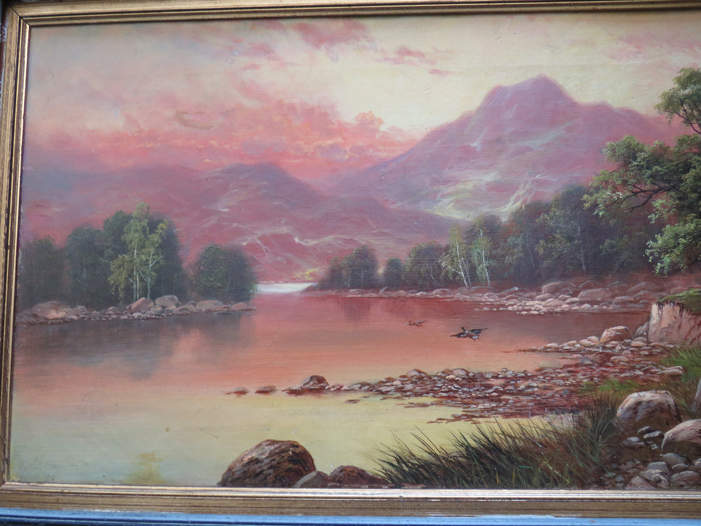 Antique Oil Painting By Sydney Yates Johnson 1899 Sunset At The Loch