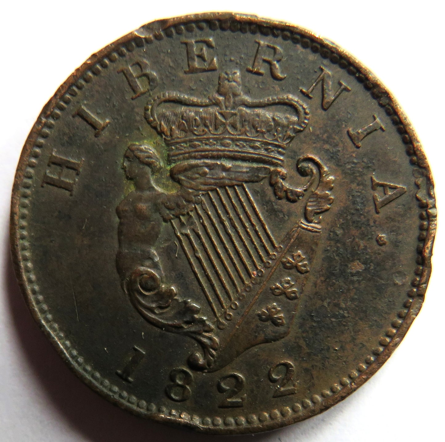 1822 King George IV "Hibernia" Ireland Halfpenny Coin