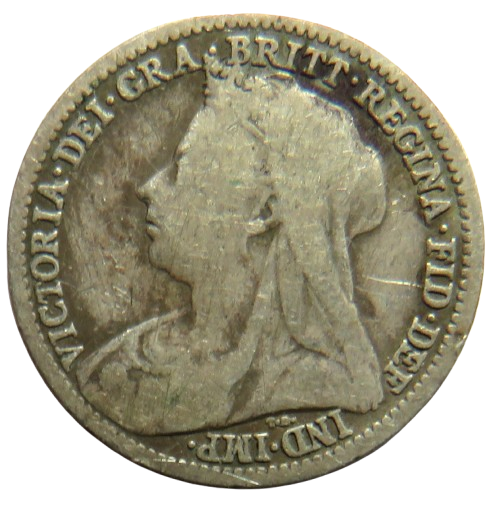 1899 Queen Victoria Silver Threepence Coin - Great Britain