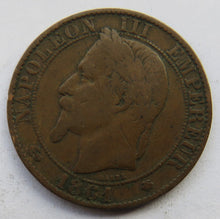 Load image into Gallery viewer, 1861-A France Napoleon III 5 Centimes Coin
